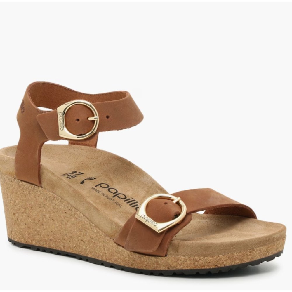 Birkenstock Papillio Soley Leather Wedge Open Toe Heeled Sandals 41 NEW US 10
